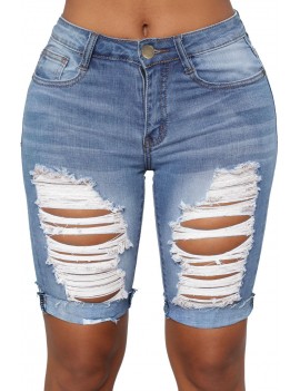 Turn Up Cuffs Above-knee Length Ribbed Jeans