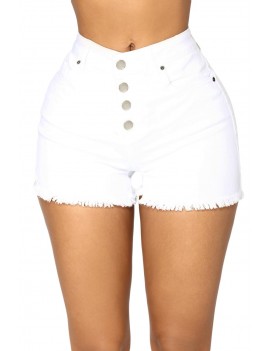 White Close Fit High Waist Denim Shorts