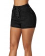 Black Lace Up Front Cotton Jean Shorts