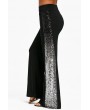 Side Shiny Sequins Splicing Flared Wide Leg Pants