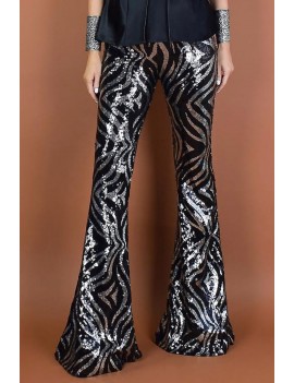 Silver Swirl Pattern Flare Sequin Pants