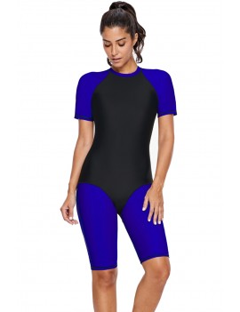 Blue Black Colorblock Surfing Sport Suit