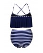 Navy Top and Striped Bottom High Waist Swimwear