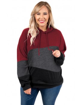 Red Lucky Break Color Block Plus Size Hoodie
