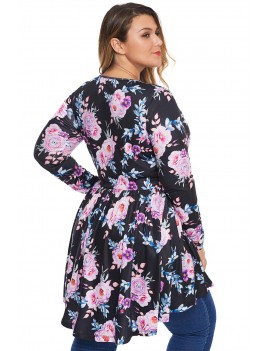 Floral Print Pleated Plus Size Tunic