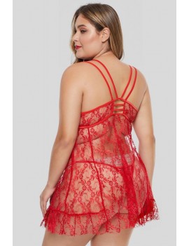 Red Floral Lace Plus Size Lingerie Set