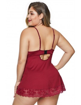 Red Strappy Lace Insert Plus Size Babydoll Lingerie