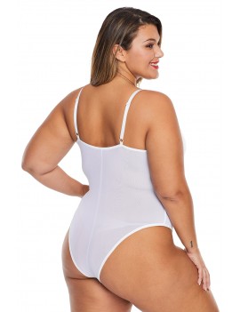 White Cross Front Lace Detail Plus Size Teddy