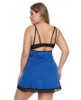 Blue Plus Size Lace Neckline Lingerie Dress with Thong