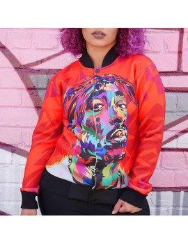 Lovely Casual Portrait Printed  Red Knitting Jacket