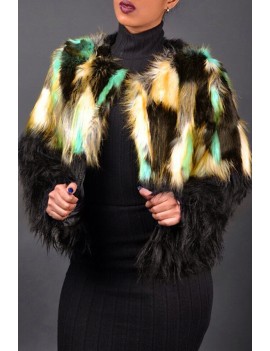 Lovely Fashion Patchwork Colorful Faux Fur Coat