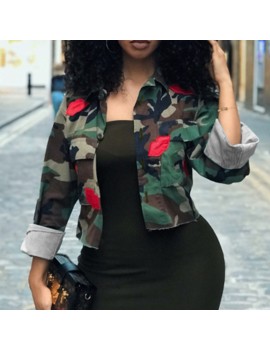 Lovely Casual Camouflage Printed Short Green Coat