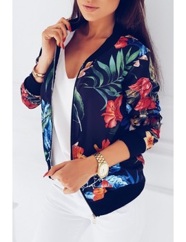 Lovely Casual Floral Printed Navy Blue Lace Jacket