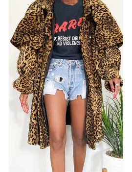 Lovely Trendy Loose Leopard Printed Coat(Without Belt)