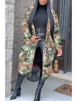 Lovely Casual Camo Letter Loose Coat
