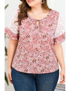 Lovely Trendy Floral Printed Dusty Pink Plus Size Blouse