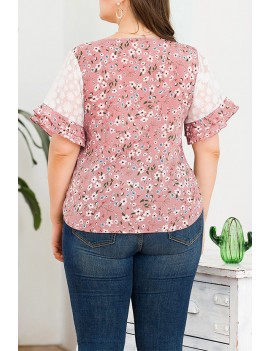 Lovely Trendy Floral Printed Dusty Pink Plus Size Blouse