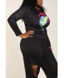Lovely Casual Lip Printed Black Plus Size T-shirt