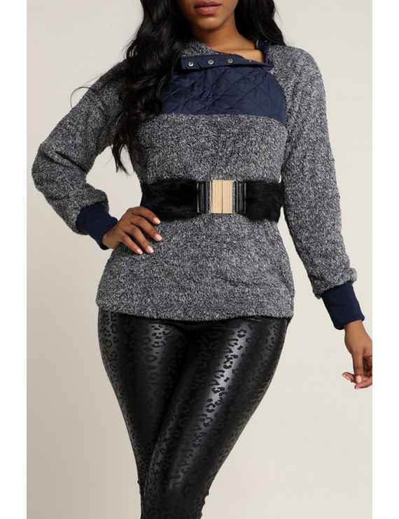 Lovely Casual Patchwork Black Sweatshirt Hoodie(Without Belt)