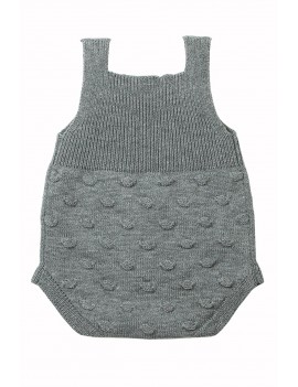 Grey Ribbed And Spotted Cotton Knit Sleeveless Baby Romper