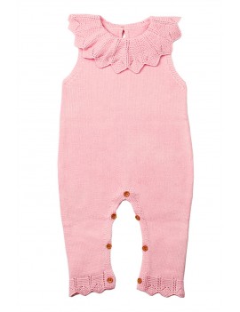Pink Flounce Neck Detail Unisex Baby Jumpsuit