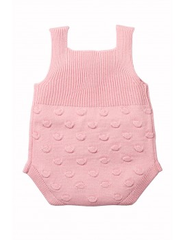 Pink Ribbed And Spotted Cotton Knit Sleeveless Baby Romper