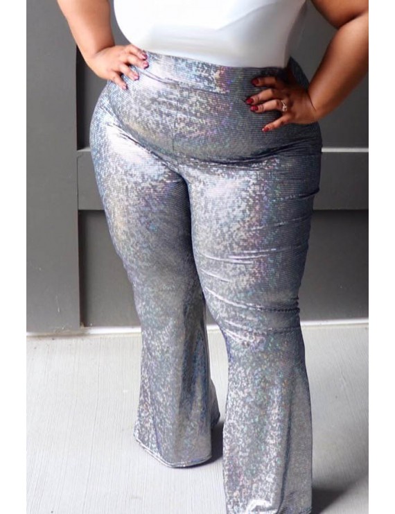 Lovely Casual Basic Silver Plus Size Pants
