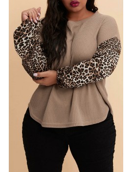 Lovely Casual Patchwork Khaki Plus Size Hoodie