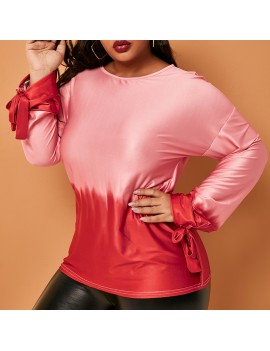 Lovely Casual Gradual Change Printed Red Plus Size Blouse