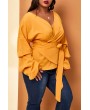 Lovely Casual Lace-up Yellow Plus Size Blouse