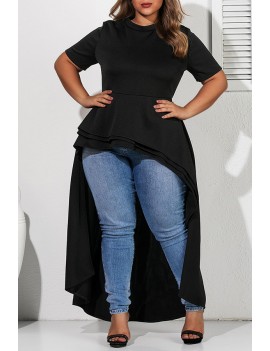 Lovely Casual Asymmetrical Black Plus Size Blouse