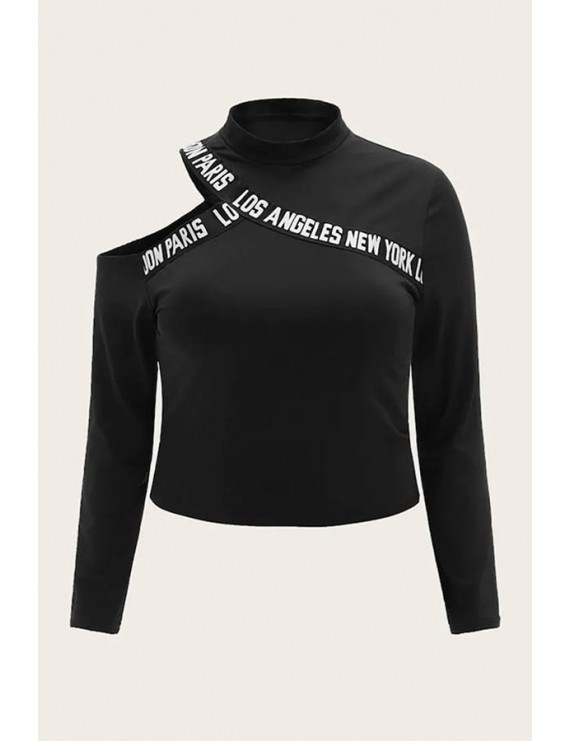 Lovely Casual Letter Printed Black Plus Size T-shirt