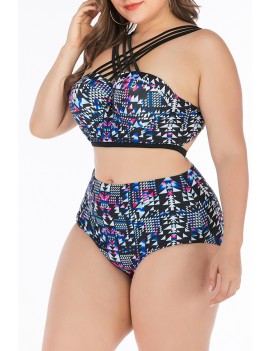Lovely Cross-over Design Multicolor Plus Size Two-piece Swimwear