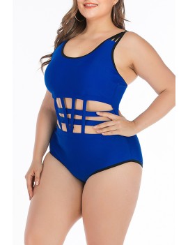 Lovely Hollow-out Blue Plus Size One-piece Swimwear