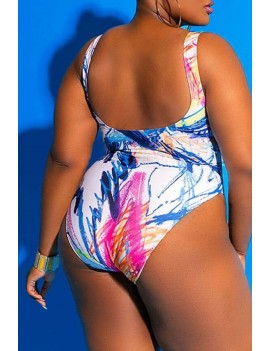 Lovely Print Multicolor Plus Size One-piece Swimwear
