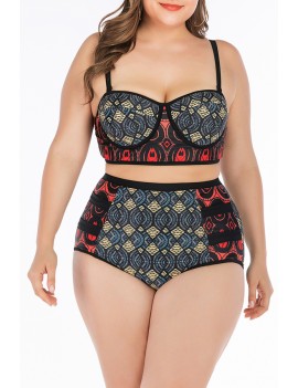 Lovely Patchwork Red Plus Size Two-piece Swimwear