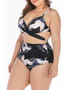 Lovely Lace-up Black Plus Size Two-piece Swimwear