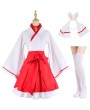 Japanese Anime Red and White Kimono Fox Cosplay Costume with Socks Japanese Traditional Outfit Suit for Girls