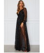 Black Glittering Checked Pattern Sheer Gown