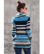 Blue Multicolor Cowl Neck Striped Long Sleeve Sweatshirt