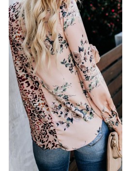 Pink Out Of Sight Mixed Print Drape Blouse