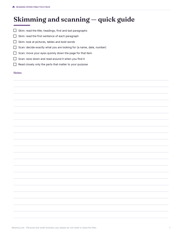 Preview of Printable Skimming and Scanning Guide